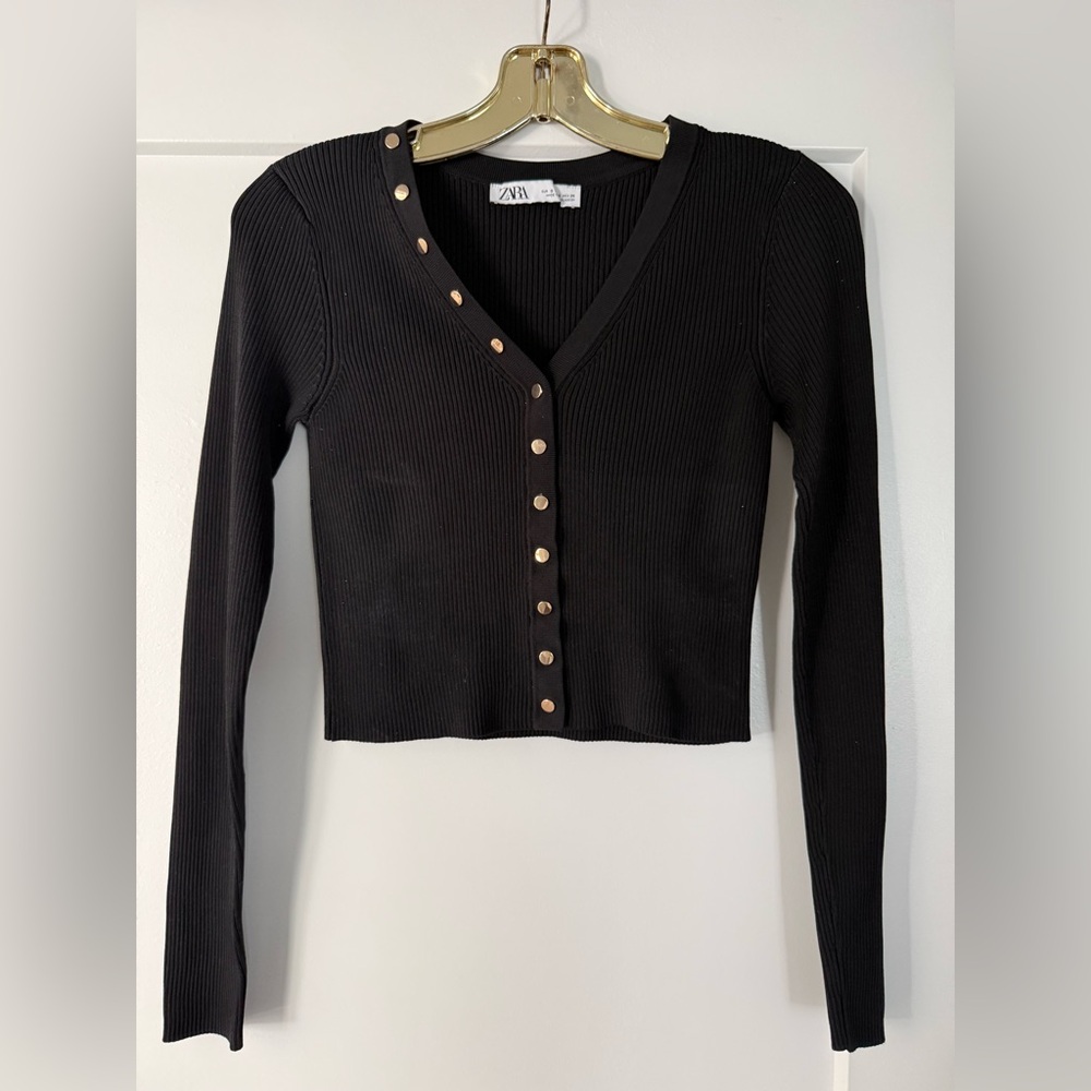 Zara Black Ribbed Sweater Crop Top